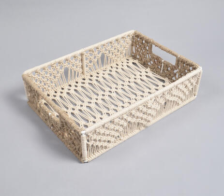 Jute & cotton macrame-wrapped iron tray