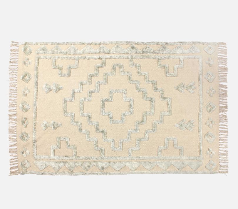 Applique work plain white rug