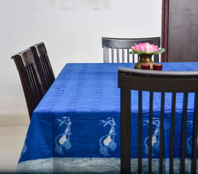 Hand block printed natural-dyed cotton table cover