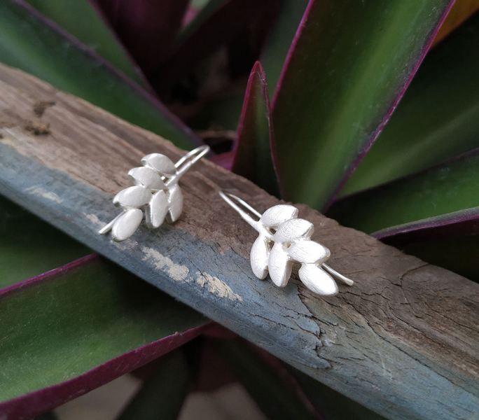 Leaf handmade sterling silver drop earrings