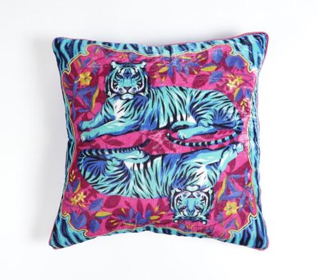 Tiger printed velvet cushion cover