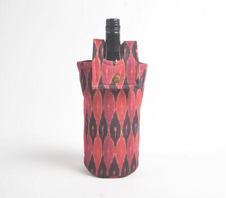 Ikat fabric wine bottle bag