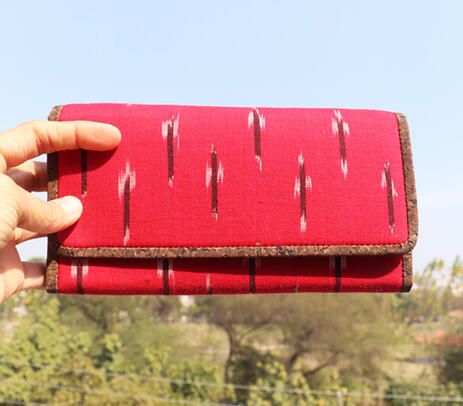 Vegan leather ikat weave red foldover clutch