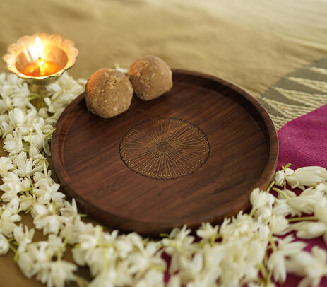 Hand cut wooden chakra prayer plate