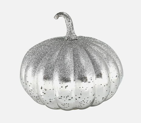 Blown glass silver tabletop decorative pumpkin