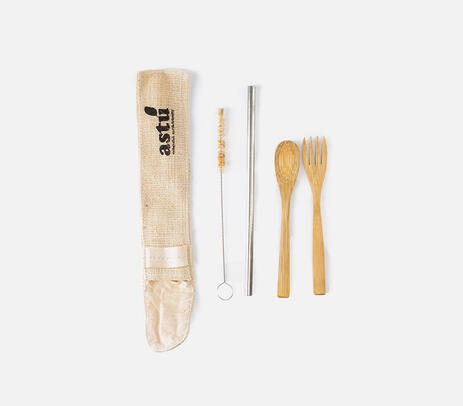 Hand cut bamboo cutlery kit