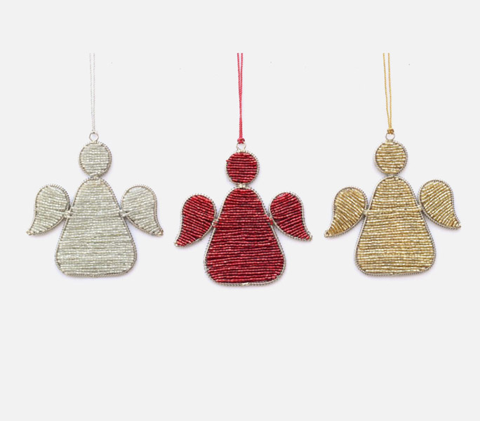 Hanging glass beaded x-mas angel wings