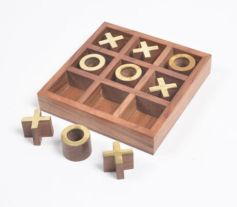 Hand carved wooden tic-tac-toe game