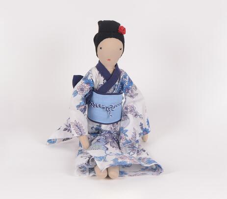 Handmade cotton floral hanbok soft doll