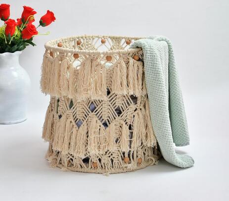 Handwoven cotton macrame wireframe basket