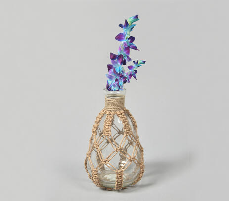 Hand knotted jute & glass vase