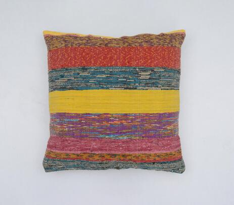 Embroidered cotton multicolor lines cushion cover