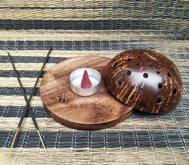 Coconut shell incense stick stand