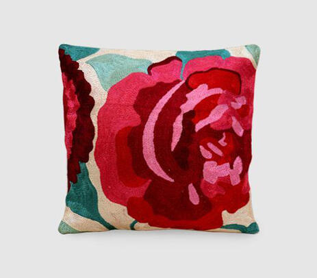 Rose hand embroidered cushion cover
