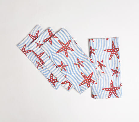 Starfish block printed table napkins