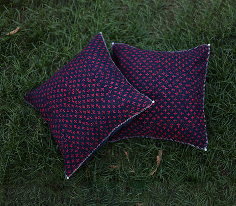 Hand embroidered tanka block print cushion cover