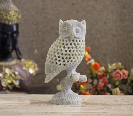 Hand carved soapstone owl statue decorative