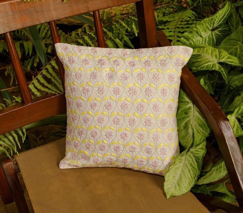 Chikankari floral cushion cover