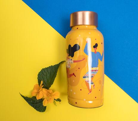 Yellow printed copper bottle