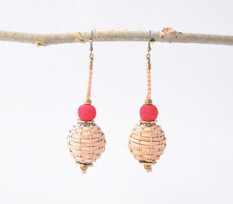 Bamboo red drop earrings