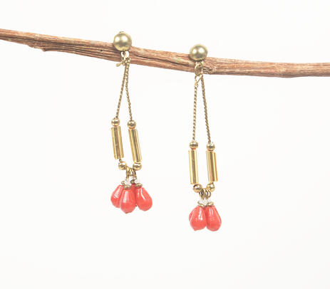 Iron & coral glass beads drop earrings