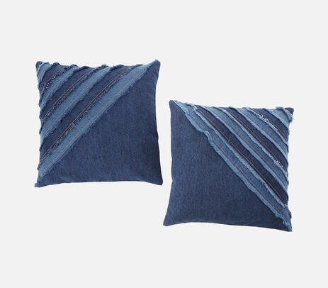 Fringed upcycled denim cushion covers