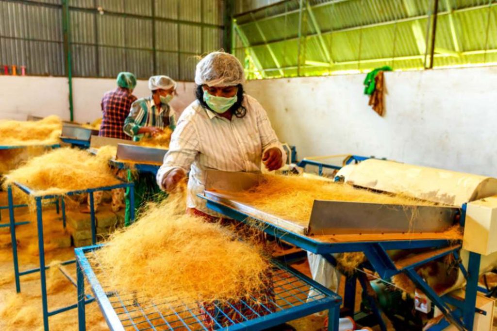 An artisan working at an alleppey coir workshop