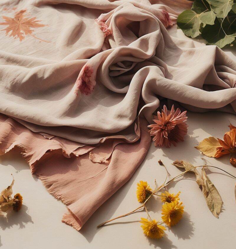 A piece on fabric strewn with flowers