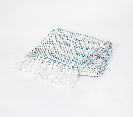 Handloomed acrylic cotton blue throw