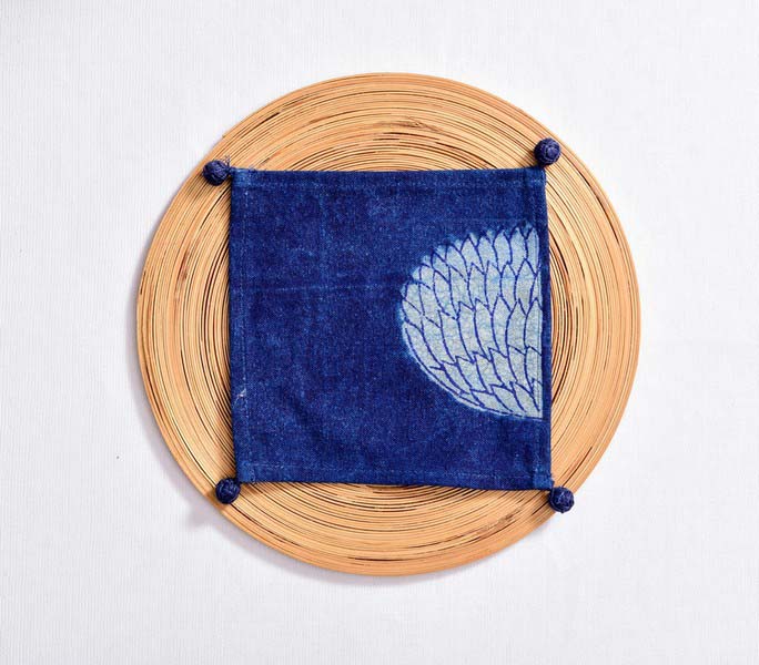 Set of 4 indigo-dyed block print blue coasters