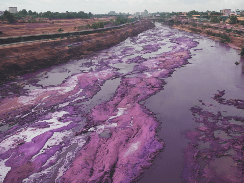 Polluted water body with toxic dyes