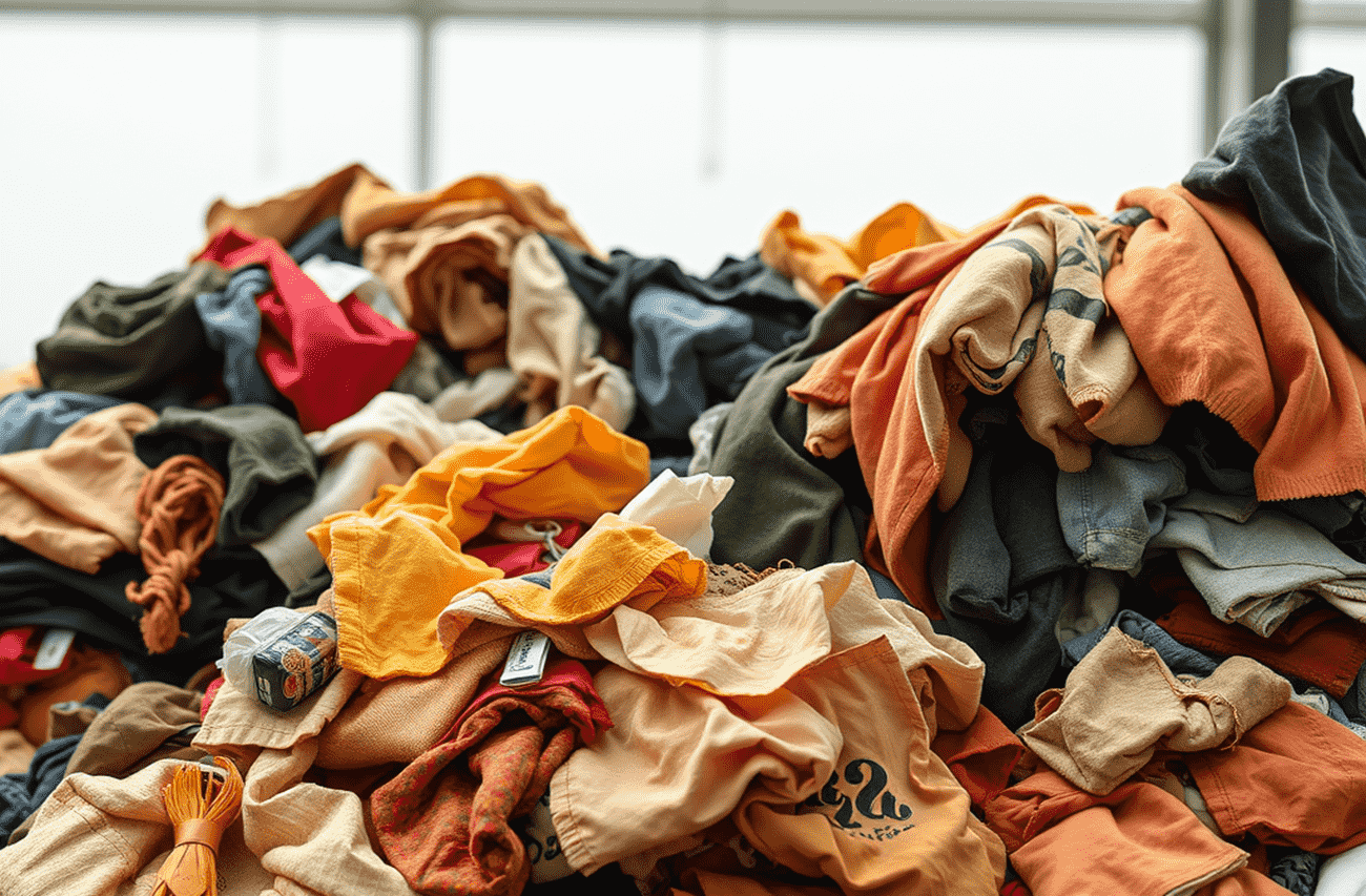 Pile of clothes and textile waste