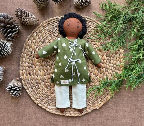 Handmade green dress rag doll