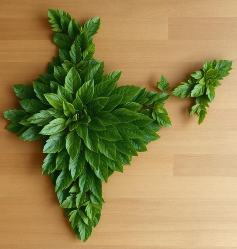 India's topographical boundary and map made out of leaves